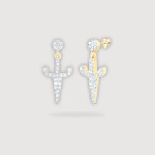  1/5CTW Round Diamond Dagger Dangle Men's Stud Earrings - 10K Yellow GoldBold 10K Yellow Gold earrings with 1/5CTW diamonds, perfect for the modern man's style.