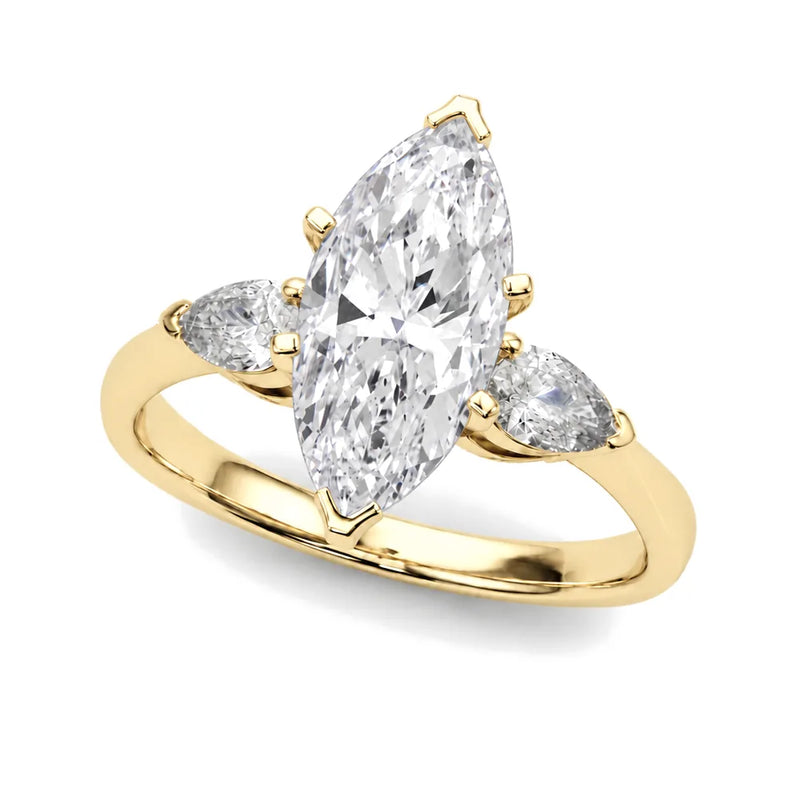 Elara marquise lab-grown diamond engagement ring, 2 ct center, yellow gold