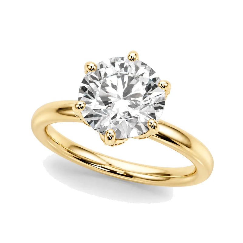 Eliana round lab-grown diamond engagement ring, 2 ct center, yellow gold