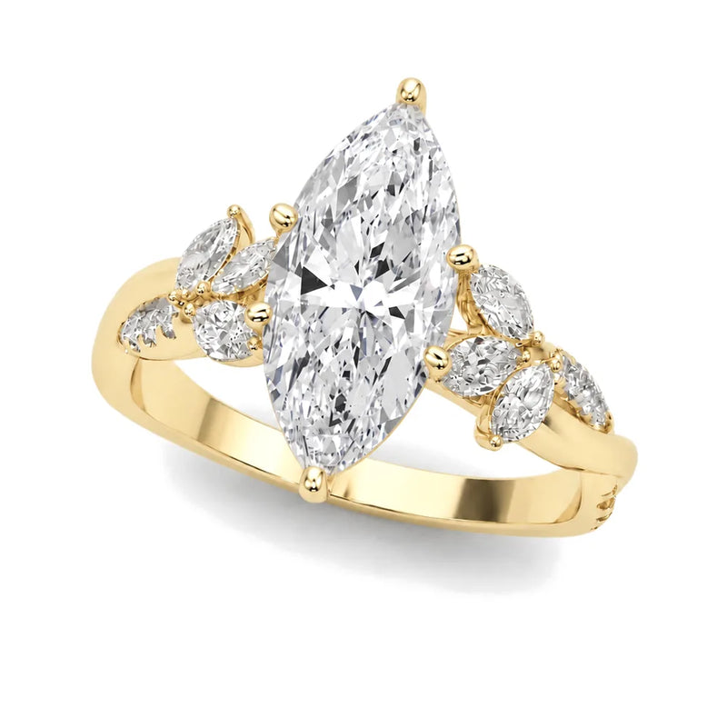 Florencia marquise lab-grown diamond engagement ring, 2 ct center, yellow gold
