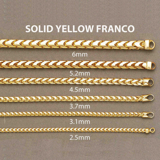 4.5mm- 6.5mm - Diamond Cut Franco Bracelet Solid Yellow Gold