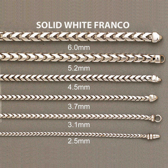 1.8mm- 3.9mm - Diamond Cut Franco Bracelet Solid White Gold