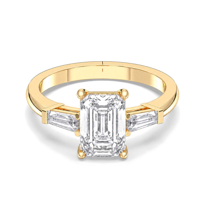 Grace emerald lab-grown diamond engagement ring, 2 ct center stone, yellow gold