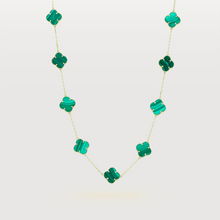  Malachite Four Leaf Clover Necklace - 14k Yellow Gold