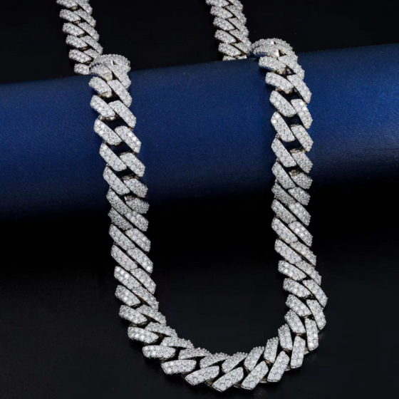 10mm Iced-Out Cuban Link Chain. Featuring 18.9ct certified Moissanite Diamond Stimulants set in premium 925 Sterling Silver and Rhodium Plated. - Goldzenn 