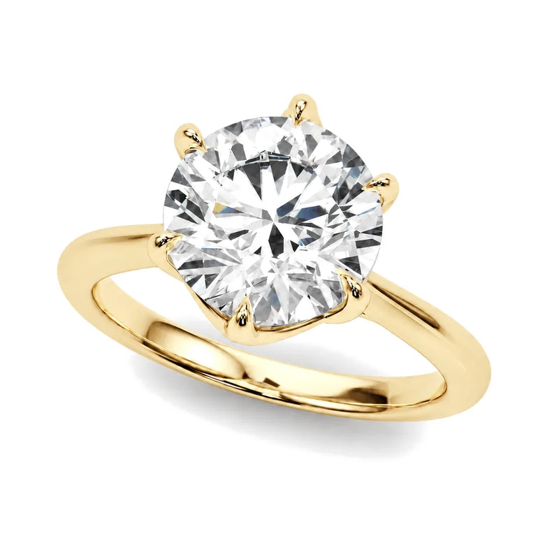 Ines round lab-grown diamond engagement ring, 2 ct center, yellow gold