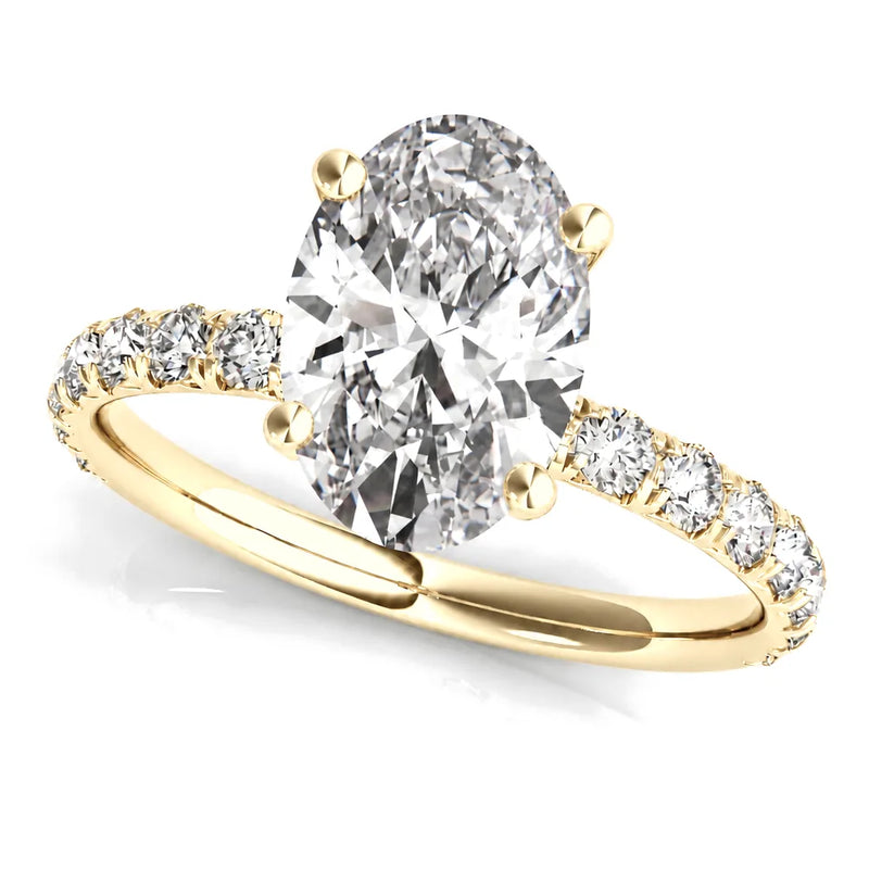 Iris oval lab-grown diamond engagement ring, 2 ct center, yellow gold