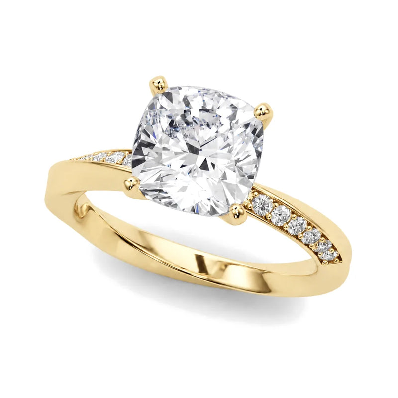 Jasmine cushion lab-grown diamond engagement ring, 2 ct center, yellow gold
