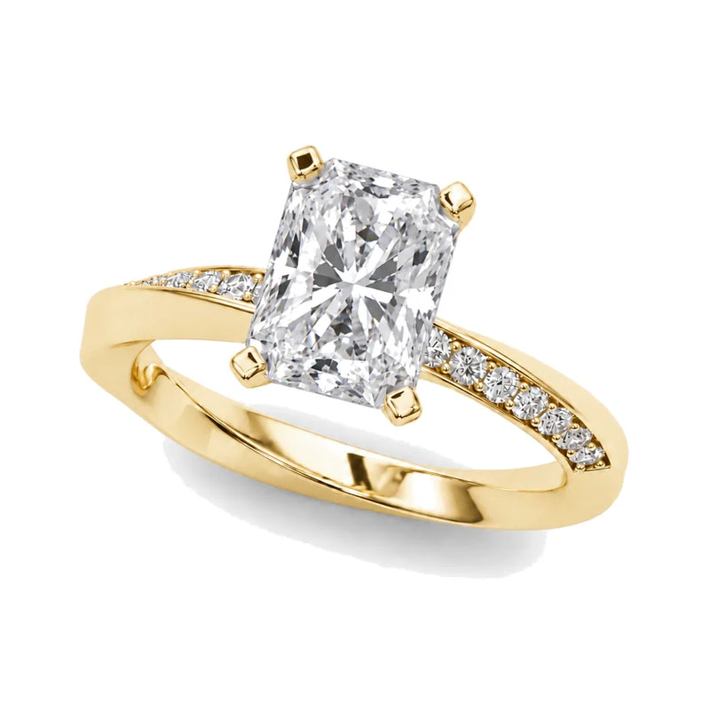 Jasmine radiant lab-grown diamond engagement ring, 2 ct center, yellow gold