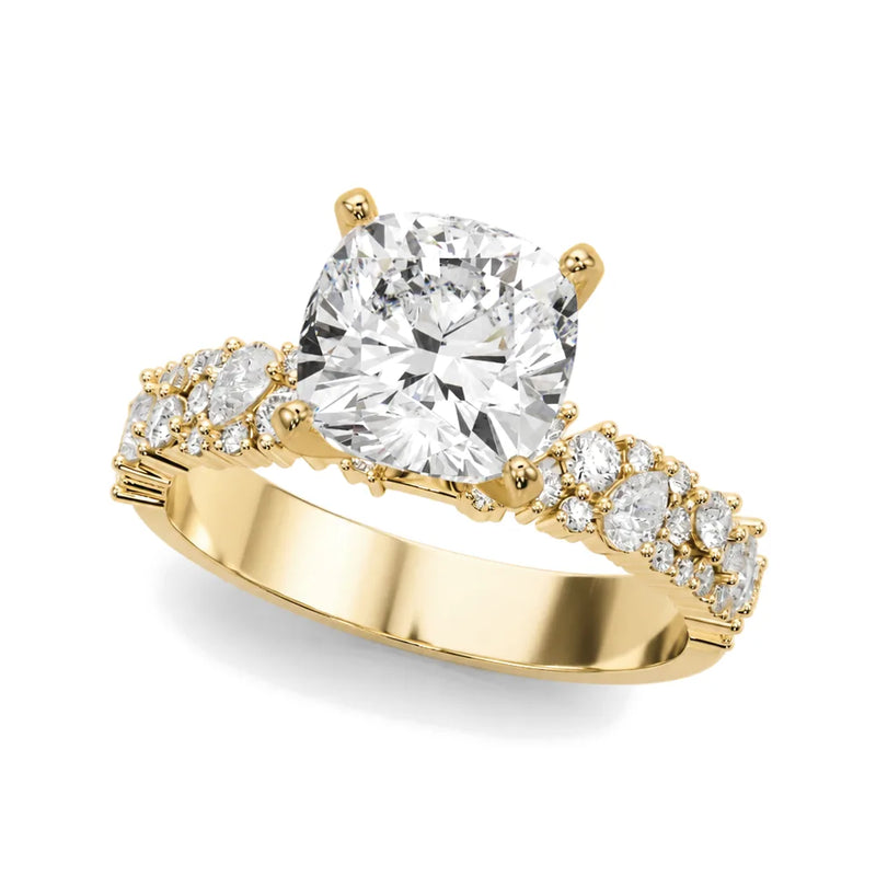 Laurel cushion lab-grown diamond engagement ring, 2 ct center, yellow gold