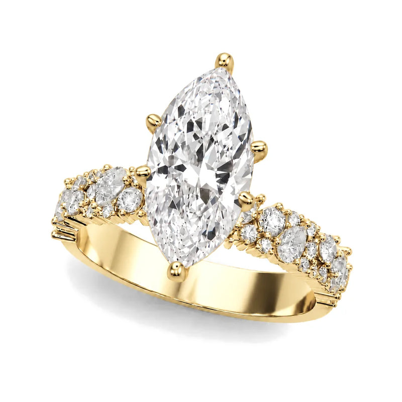 Laurel marquise lab-grown diamond engagement ring, 2 ct center, yellow gold