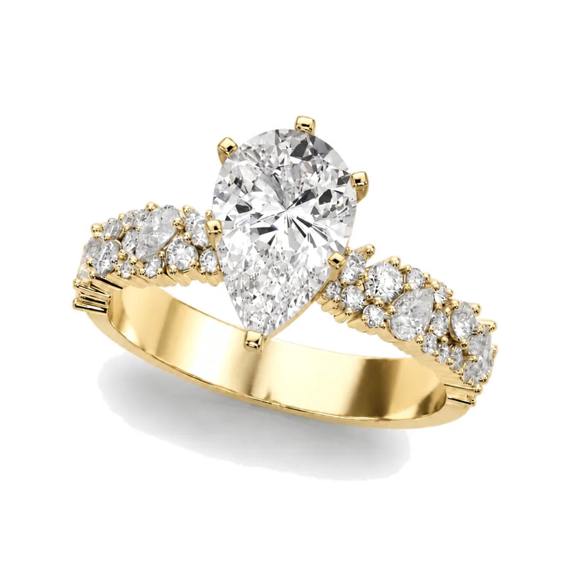 Laurel pear lab-grown diamond engagement ring, 2 ct center, yellow gold