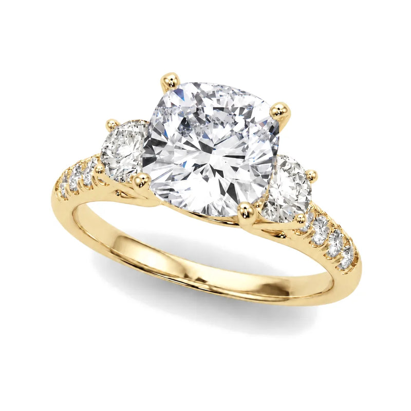 Liliana cushion lab-grown diamond engagement ring, 2 ct center, yellow gold