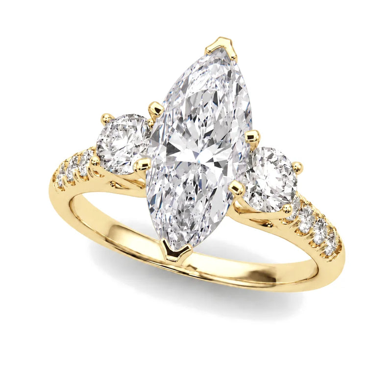 Liliana marquise lab-grown diamond engagement ring, 2 ct center, yellow gold