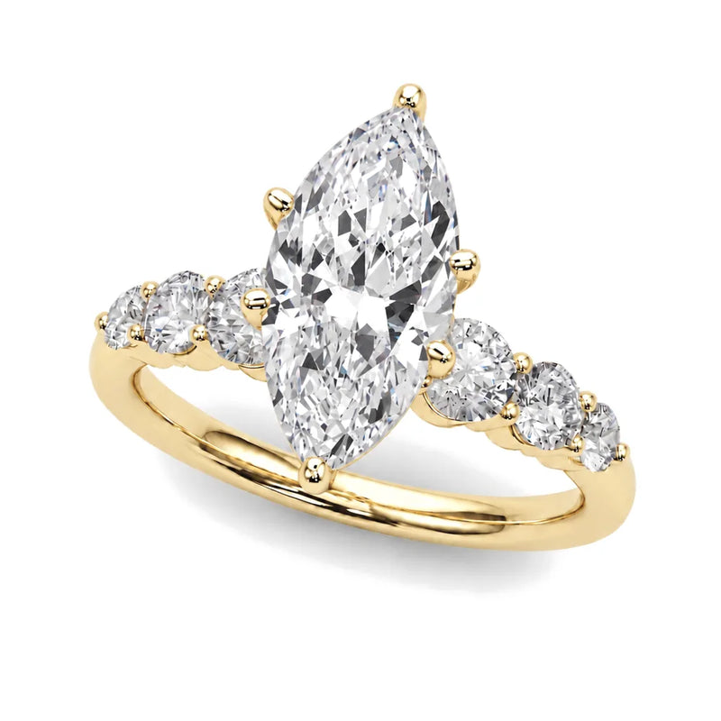 Lucienne marquise lab-grown diamond engagement ring, 2 ct center, yellow gold