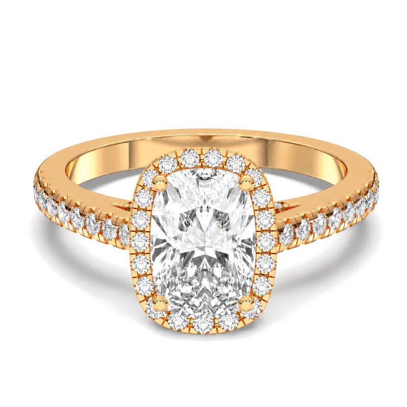 Lyra cushion lab-grown diamond engagement ring, 2 ct center stone, yellow gold