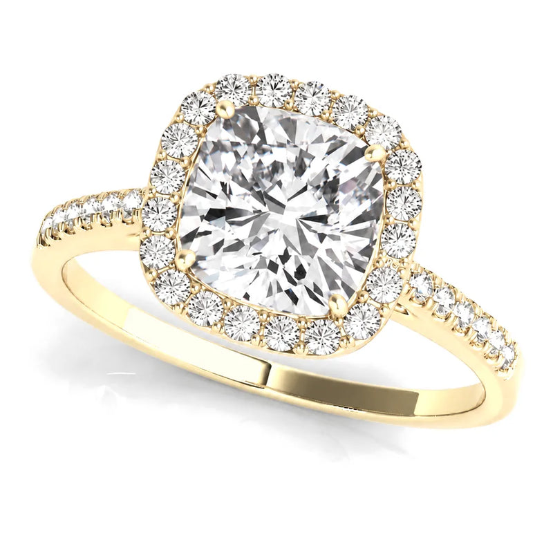 Lyra cushion lab-grown diamond engagement ring, 2 ct center, yellow gold