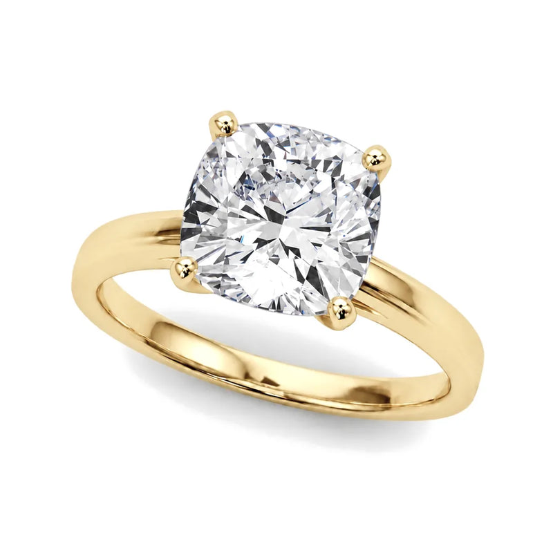Melina cushion lab-grown diamond engagement ring, 2 ct center, yellow gold