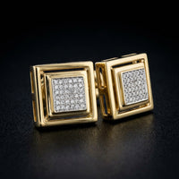 10k Yellow Gold Round Diamond Square Earrings 1/4CTTW three-quarter view - GOLDZENN