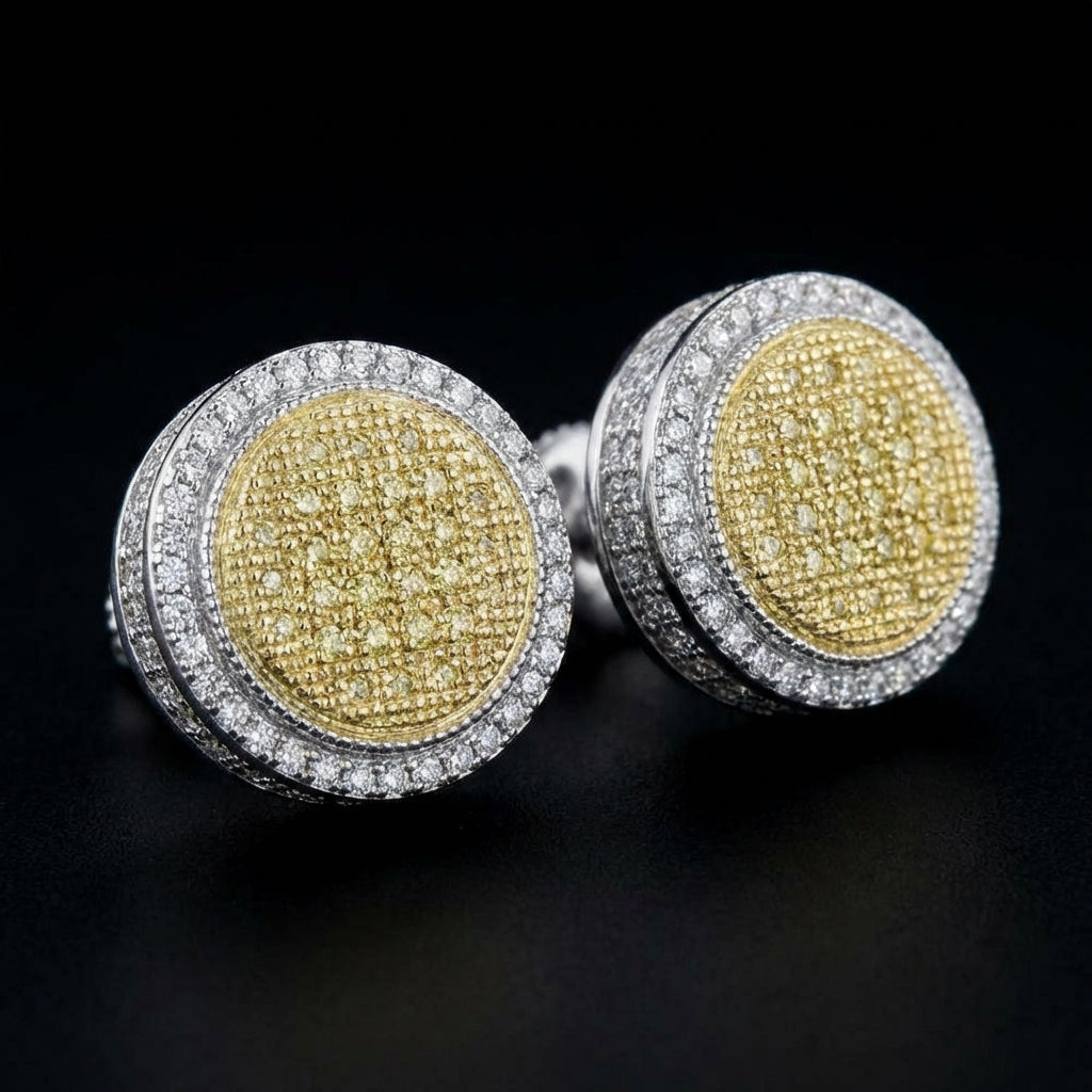 Sterling Silver Yellow Diamond Disk Earrings 1/10 Cttw three-quarter view - GOLDZENN