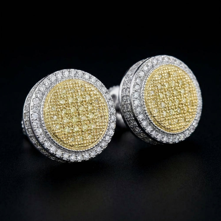 Sterling Silver Yellow Diamond Disk Earrings 1/10 Cttw three-quarter view - GOLDZENN