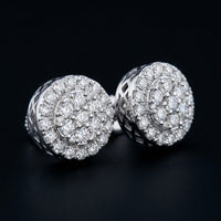 10k Gold Diamond Cluster Earrings 7/8 Cttw three-quarter view - GOLDZENN