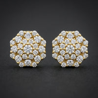 Yellow-Tone Moissanite Round Stud Earrings | 925 Silver three-quarter view - GOLDZENN