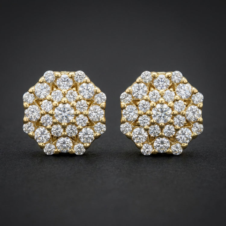 Yellow-Tone Moissanite Round Stud Earrings | 925 Silver three-quarter view - GOLDZENN