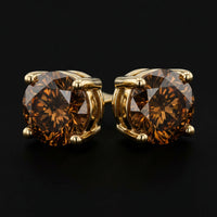 1/4CTW Round Brown Diamond Solitaire Stud Earrings - 10K Yellow Gold three-quarter view - GOLDZENN