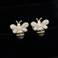 Black Diamond Honey Bee Earrings in 10K Yellow Gold three-quarter view - GOLDZENN