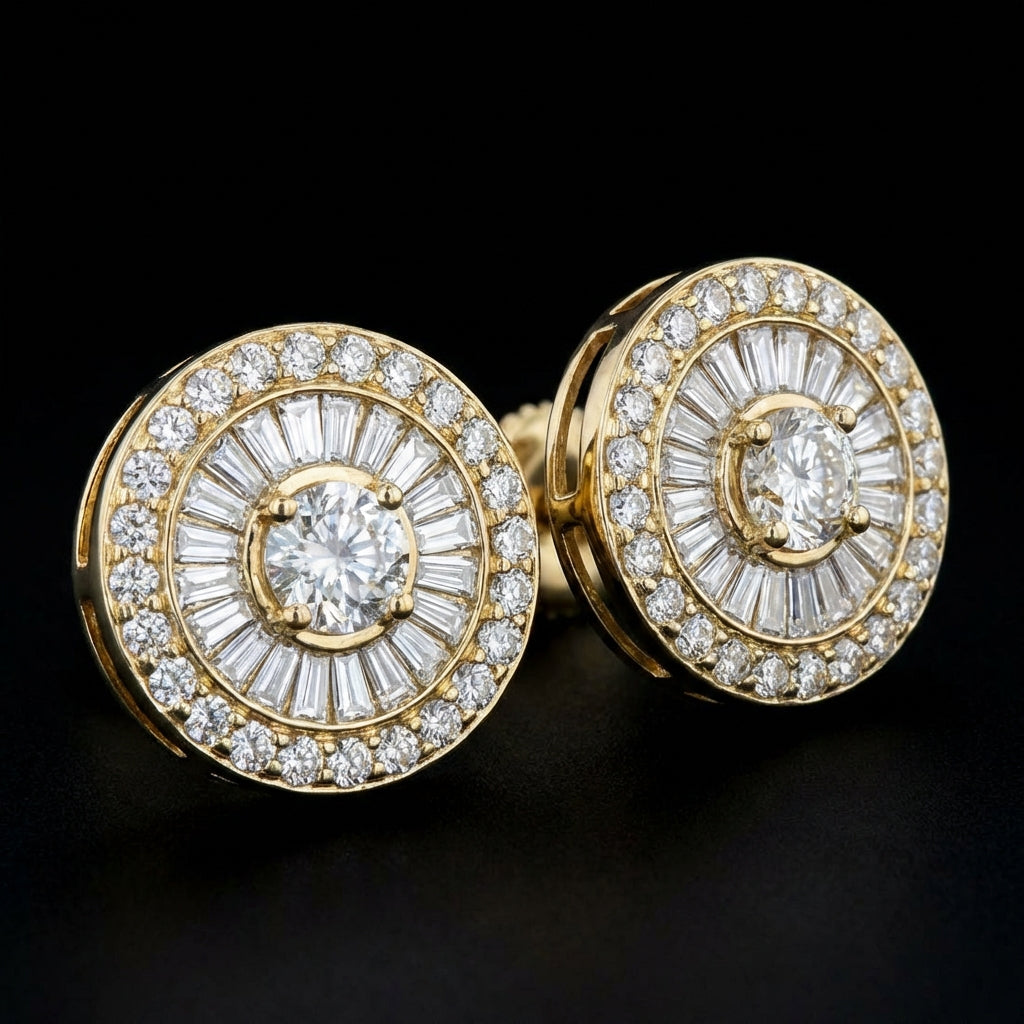 10k Yellow Gold Diamond Stud Earrings 1/5 CTW three-quarter view - GOLDZENN