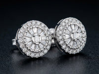 10k Gold Round Baguette Diamond Earrings 1/5 CTW three-quarter view - GOLDZENN