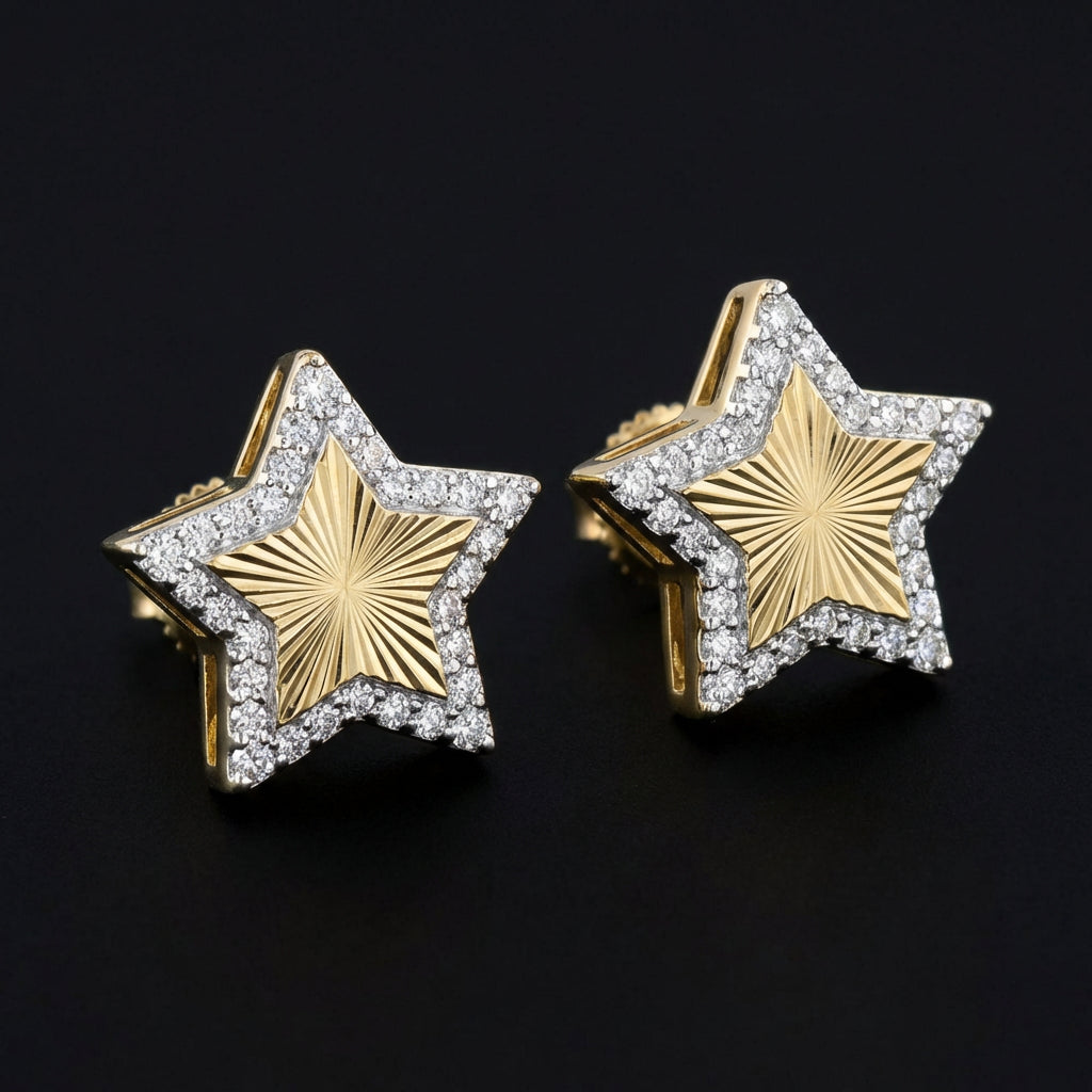 1/4CTW Natural Diamond Star Earrings 10K Yellow Gold three-quarter view - GOLDZENN