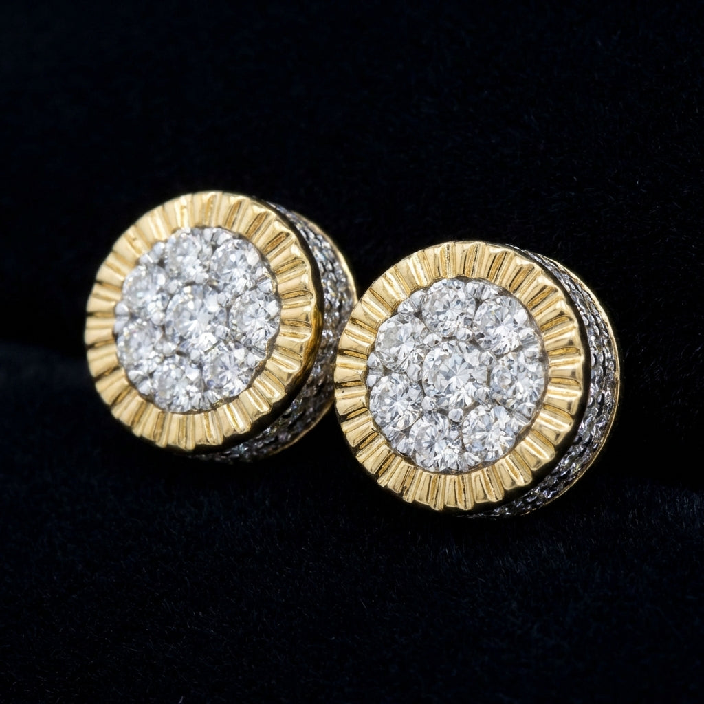 10k Yellow Gold Diamond Flower Cluster Earrings 3/4 Cttw three-quarter view - GOLDZENN