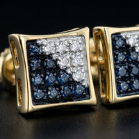 10k Yellow Gold Blue Diamond Square Earrings 1/10 Cttw three-quarter view - GOLDZENN