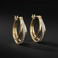 10k Yellow Gold Round Diamond Hoop Earrings 1/10 Cttw three-quarter view - GOLDZENN