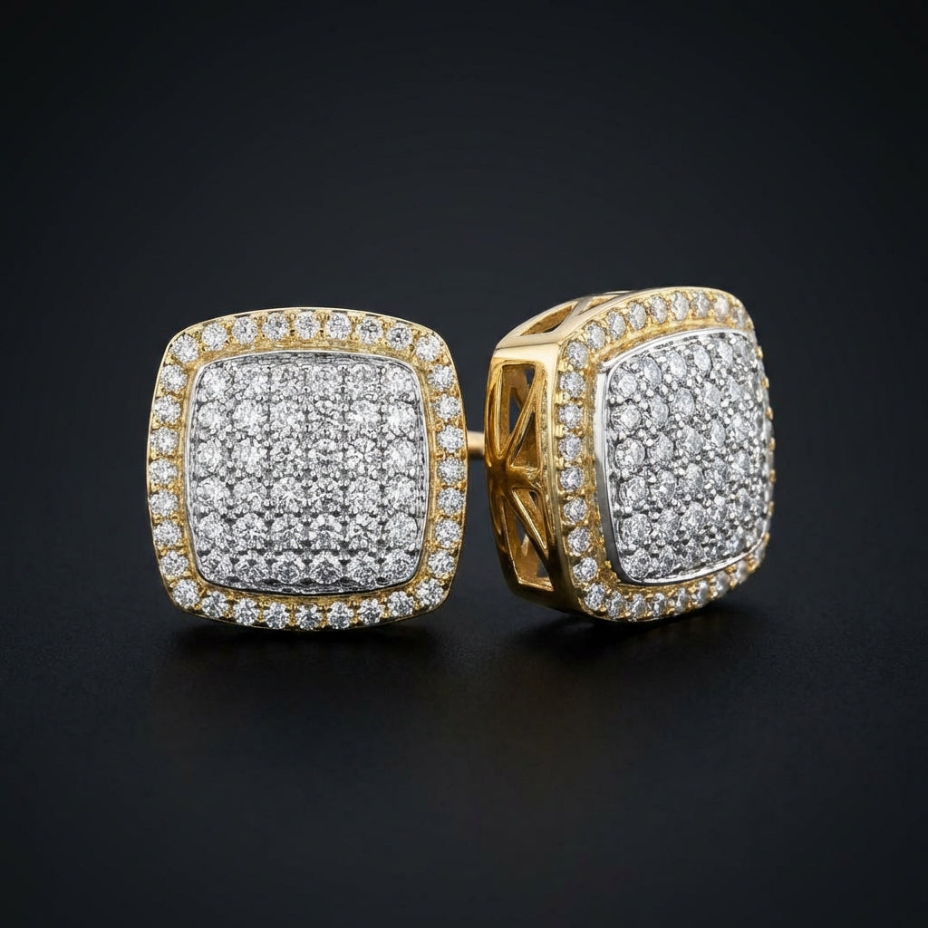 10K Yellow Gold Diamond Cushion Earrings 1/2CTW three-quarter view - GOLDZENN