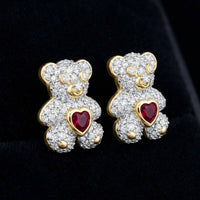 1/2CTW Teddy Bear Diamond Earrings in 10K Gold three-quarter view - GOLDZENN