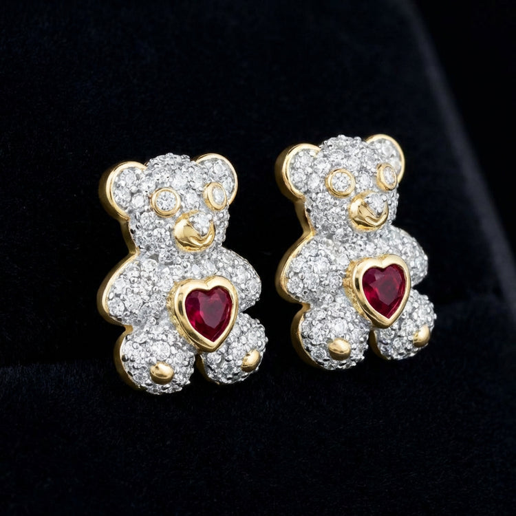1/2CTW Teddy Bear Diamond Earrings in 10K Gold three-quarter view - GOLDZENN