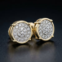 10k Yellow Gold Round Diamond Circle Cluster Earrings three-quarter view - GOLDZENN