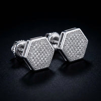 1/4CTW Fashion Diamond Micro-Pave Stud Earrings - 10K White Gold three-quarter view - GOLDZENN