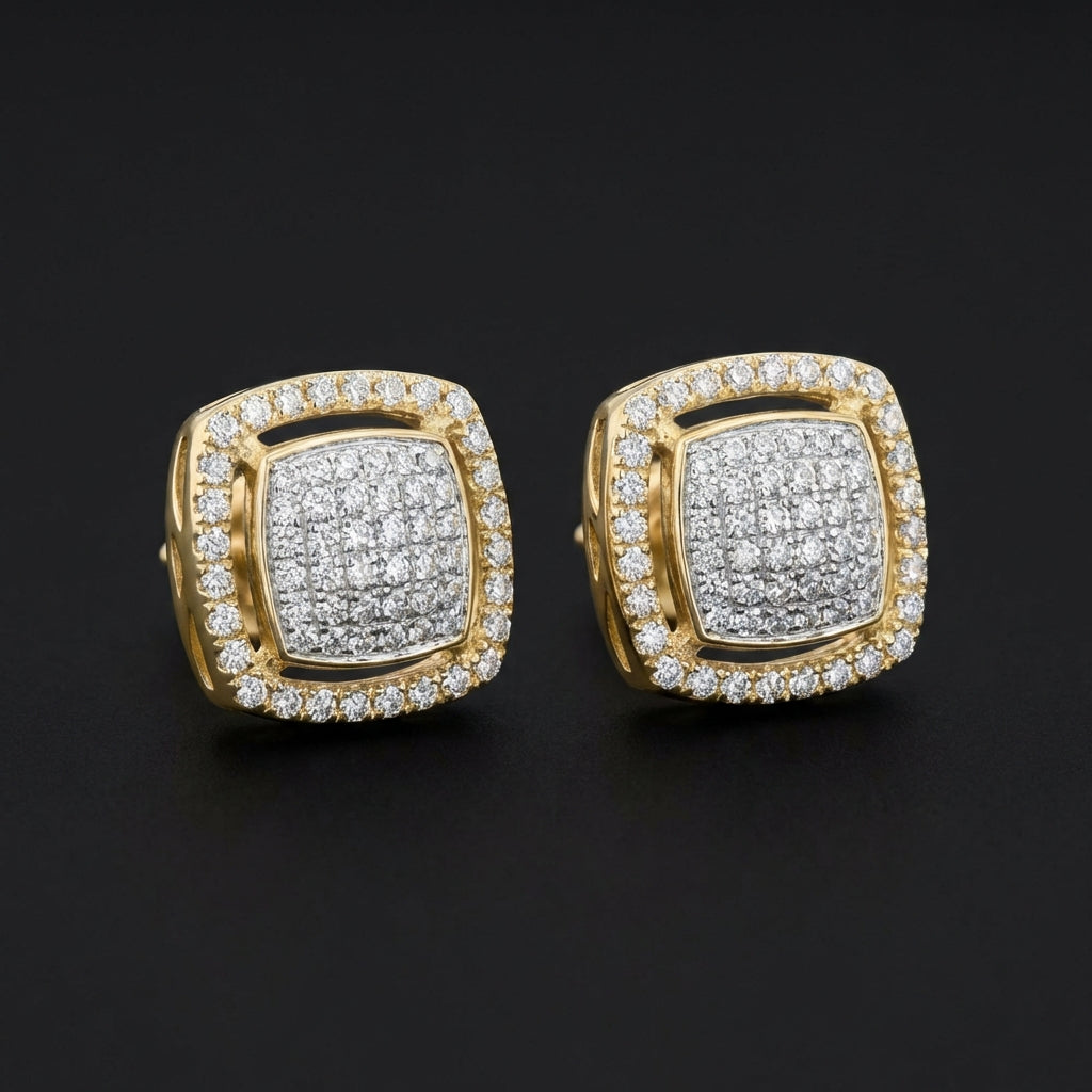 1/2CTW Cushion Diamond Earrings in 10K Yellow Gold three-quarter view - GOLDZENN
