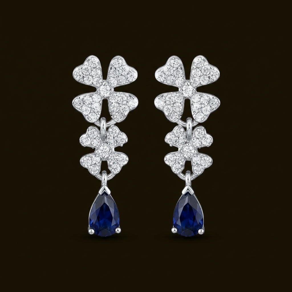 3/8CTW Diamond Flower Earrings 14k White Gold three-quarter view - GOLDZENN