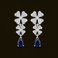 3/8CTW Diamond Flower Earrings 14k White Gold three-quarter view - GOLDZENN