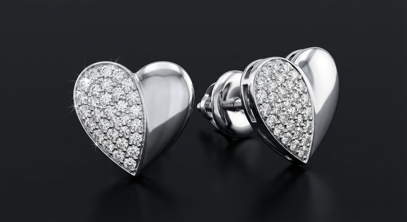 1/10CT Diamond Heart Earrings – Sterling Silver three-quarter view - GOLDZENN