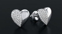1/10CT Diamond Heart Earrings – Sterling Silver three-quarter view - GOLDZENN