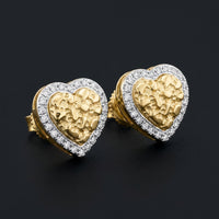 10k Yellow Gold Diamond Heart Earrings 1/10 Cttw three-quarter view - GOLDZENN