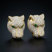 14k Gold Diamond Leopard Earrings 2 3/8 CTTW three-quarter view - GOLDZENN