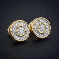 10k Yellow Gold Round Diamond Circle Earrings 1/8CTTW three-quarter view - GOLDZENN