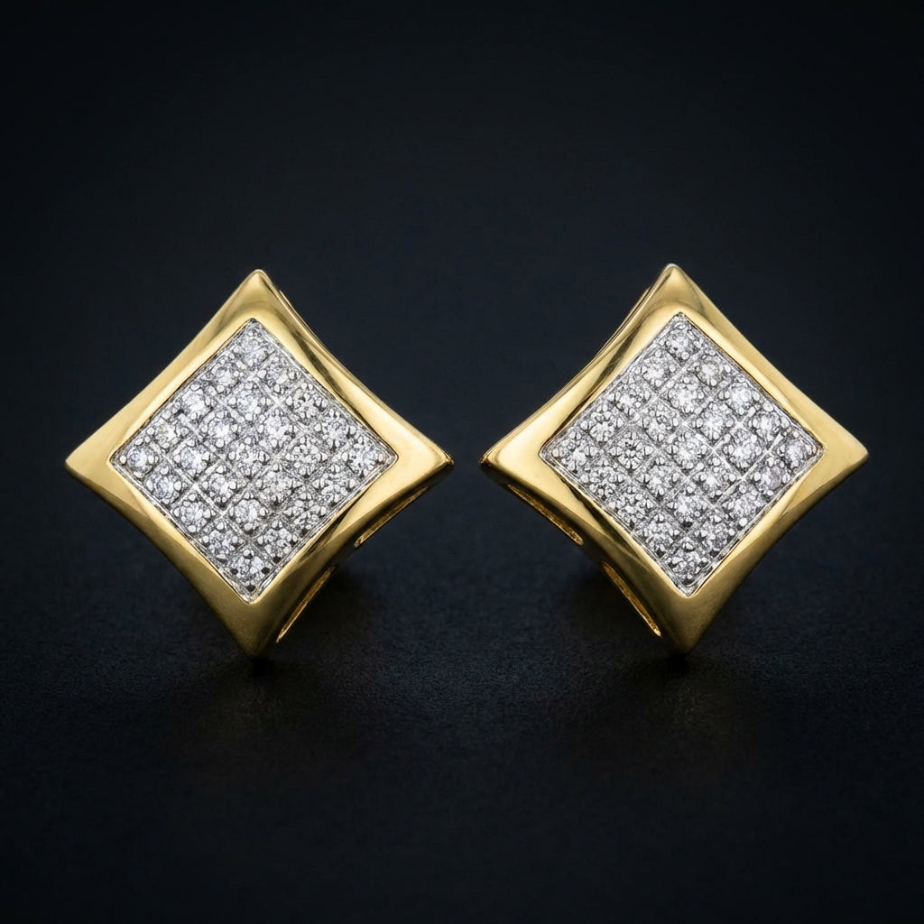 10k Yellow Gold Diamond Kite Cluster Earrings 1/8 Cttw three-quarter view - GOLDZENN